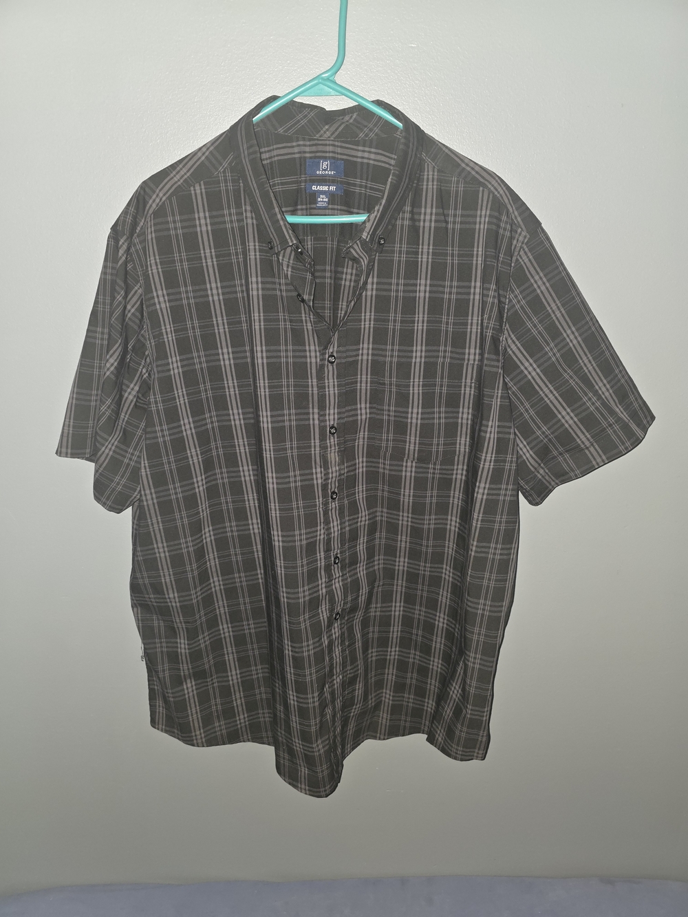 George Men's 3XL  Short-Sleeve Plaid Button-Down Shirt - Black/Gray